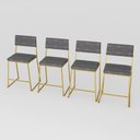 Ver imagem 2 de Kit 4 Banquetas Média Balcão Estofada com Encosto Dourada Suede Dubai