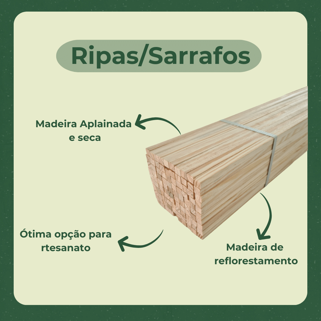 100 Ripas/Sarrafos de 1x1x50 cm Madeira de Pinus - 2