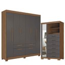 Ver imagem 1 de Guarda Roupa Casal Guarapuava 6 Portas de Bater 6 Gavetas MDP Cômoda 1 Porta Espelho Jatobá
