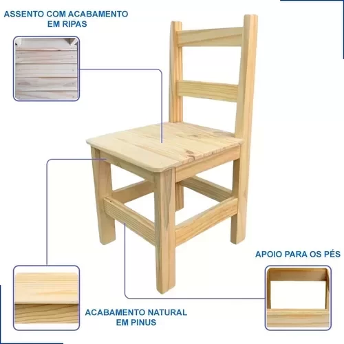 Conjunto Mesa Mesinha Quadrada Infantil Educativa Atividades de Madeira Maciça Resistente 1 Cadeira - 5