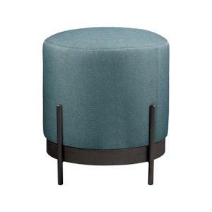 Puff Redondo Ágar em Linho e Base Metal Preto Agarb Decor:linho Azul