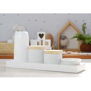 Kit Higiene Bebê Moderno Porcelanas Bandeja Mdf Térmica K013 - Branco
