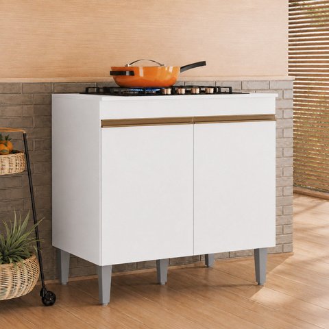 Balcão de Cozinha de 79 cm com Tampo para Cooktop 4 e 5 Bocas MDP Alinne Branco
