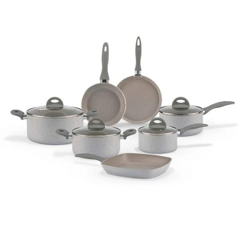 Jogo de Panelas Ceramic Life 7 Peças Marble Blend Cinza Claro Brinox