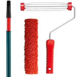 Suporte Garfo Gaiola para Rolo de Pintura 23cm + Rolo Textura Cabelo de Anjo + Cabo Extensor Telescó