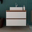 Ver imagem 2 de Gabinete Banheiro Suspenso Com Cuba Inclusa e 2 Gavetas 60cm Cor: Amêndoa com Branco