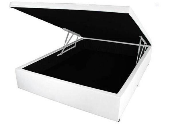 Cama Box Baú Solteirão 110x188x0,40 Inteiriço Premium Corino Branco - 1