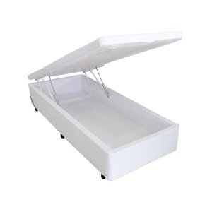 Cama Box Baú Solteiro Abertura Frontal 88x188x 40 Premium Corino Branco