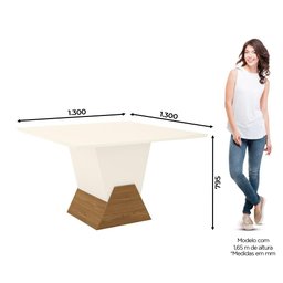 Mesa 130 x 130 cm Sala De Jantar Cozinha Quadrada com Vidro MDF Madeira Nature Branco Off White - 3 Mesa 130 x 130 cm Sala De Jantar Cozinha Quadrada com Vidro MDF Madeira Nature Branco Off White - 3