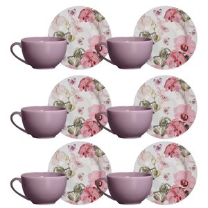Conjunto de 6 Xícaras de Chá com Pires Encanto Malva - 200ml