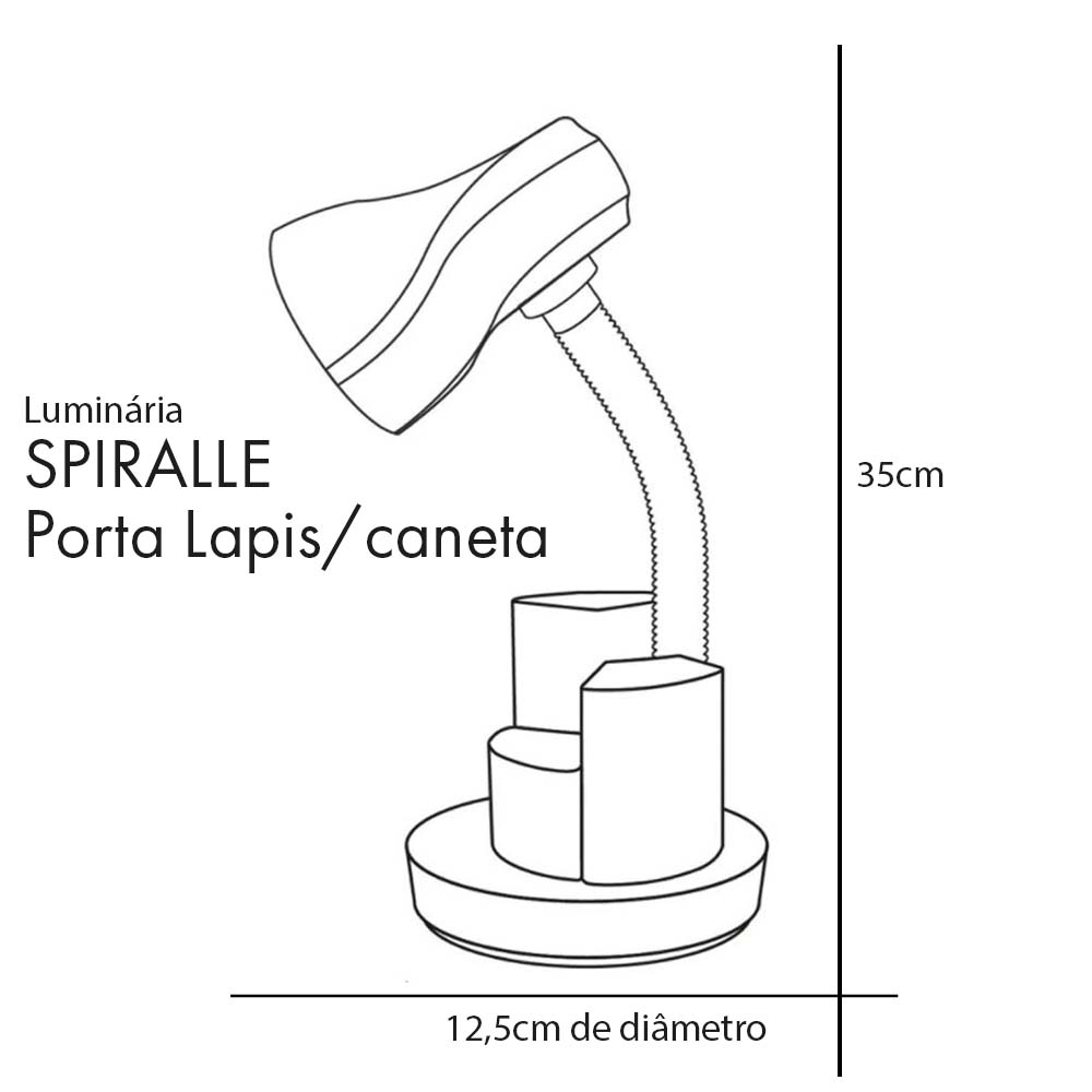 Luminária de Mesa Escritório Estudo Spiralle Porta Lápis Caneta Preta - 3
