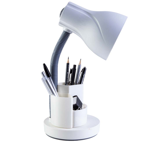 Luminária de Mesa Escritório Estudo Spiralle Porta Lápis Caneta Branca