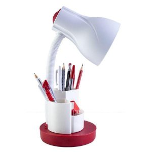 Luminária de Mesa Escritório Estudo Spiralle Porta Lápis Caneta Vermelha
