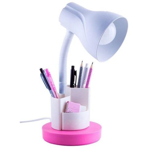 Luminária de Mesa Escritório Estudo Spiralle Porta Lápis Caneta Rosa Pink