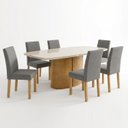 Ver imagem 2 de Conjunto de Jantar 6 Lugares com Mesa 180x90cm e Cadeiras Estofadas Cinamomo Cinza