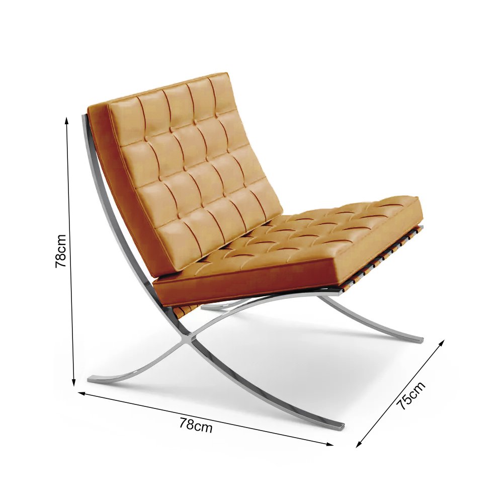 Poltrona Barcelona Cromada Couro Natural Caramelo - 3