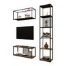 Estante de Metalon e Madeira para Sala de Tv Kit Wood - Creme - 1,2x0,40x0,50 / 1,2x0,40x0,50 / 0,50 - 3