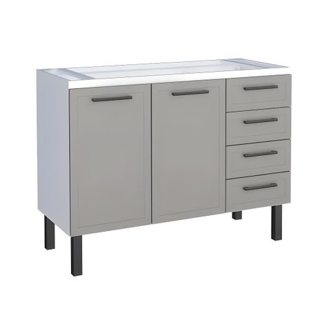 Gabinete de Pia Cozinha 117cm 100% Aço 2 Porta e 4 Gavetas:Cinza