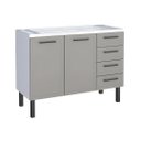 Ver imagem 1 de Gabinete de Pia Cozinha 117cm 100% Aço 2 Porta e 4 Gavetas:Cinza