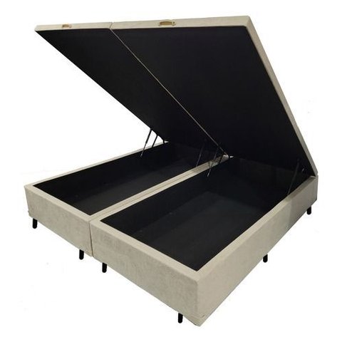 Base Box Baú Queen 158x198x42 Suede Bege Pistão a Gás