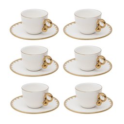 Cj 6 Xícaras P/café C/pires Porcelana Egg Branco/dourado 90ml Wolff - 1