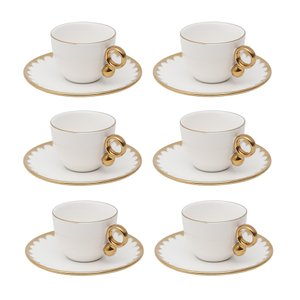 Cj 6 Xícaras P/café C/pires Porcelana Egg Branco/dourado 90ml Wolff