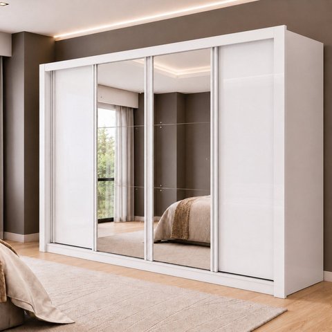 Guarda Roupa Casal com Espelho 4 Portas de Correr e 4 Gavetas 279,3cm Premium Jade