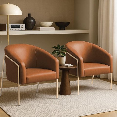 Poltrona Sala Decorativa Kit 2 Stella Base Alta Tubo Champanhe Sintético Pu D03 - D'Rossi Cor