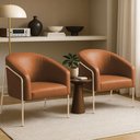 Ver imagem 1 de Poltrona Sala Decorativa Kit 2 Stella Base Alta Tubo Champanhe Sintético Pu D03 - D'Rossi Cor