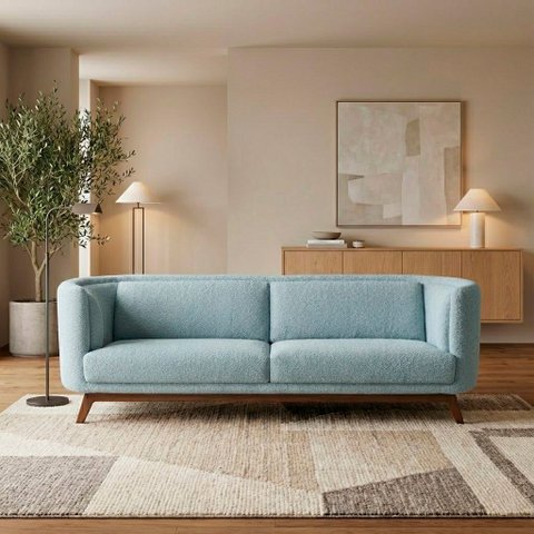 Sofá Dekorien Luminne 230cm Bouclé Azul Acqua Sala Premium