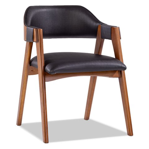 Cadeira Moderna Lua em Madeira Imbuia Estofado Impermeável Facto Preto L72 Rmi
