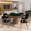 Ver imagem 1 de Conjunto Mesa de Jogos Carteado Bellagio Tampo Reversível e 6 Cadeiras Madeira Poker Base Cone Velud