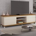 Ver imagem 1 de Rack para TV Até 60 Polegadas Mirage 2 Portas 1 Prateleira Off White/Freijó - Giga Móveis