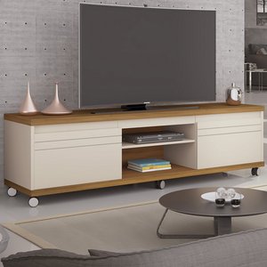 Rack para TV Até 60 Polegadas Mirage 2 Portas 1 Prateleira Off White/Freijó - Giga Móveis
