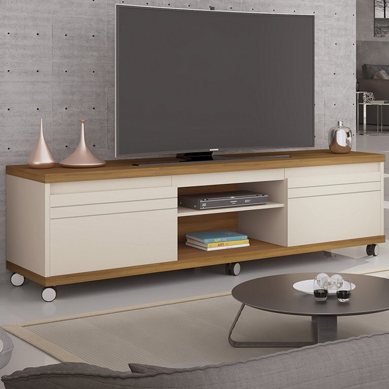 Rack para TV Até 60 Polegadas Mirage 2 Portas 1 Prateleira Off White/Freijó - Giga Móveis