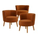 Ver imagem 1 de Kit 3 Cadeiras Estofadas para Sala de Espera Tecido Veludo Aconchegante Pés de Madeira Resistente