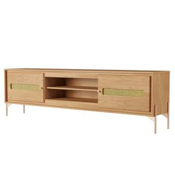 Rack Sala Tv até 75 Polegadas Paraty 180 Cm Laminado Madeira Pés Metal Palhinha Amêndoa - 2 Rack Sala Tv até 75 Polegadas Paraty 180 Cm Laminado Madeira Pés Metal Palhinha Amêndoa - 2