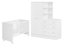 Ver imagem 1 de Jogo de Quarto Infantil Guardo Roupa Cômoda e Berço Doce Sonho Qmovi:Branco