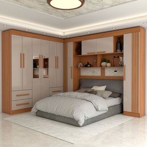 Guarda-roupa Casal Modulado Positano 10 Portas 4 Gavetas Ripado com Espelho Cinamomo/off White - Pan