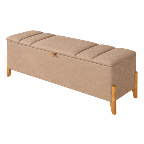 Recamier Calçadeira Baú para Quarto Pés em Madeira Luxo Decorativo Estofado Queen 160 Cm Bege Eli Mó