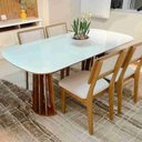 Ver imagem 3 de Conjunto Mesa de Jantar com 4 Cadeiras Estofadas e Encosto Palinha 100% Mdf Dalla Costa
