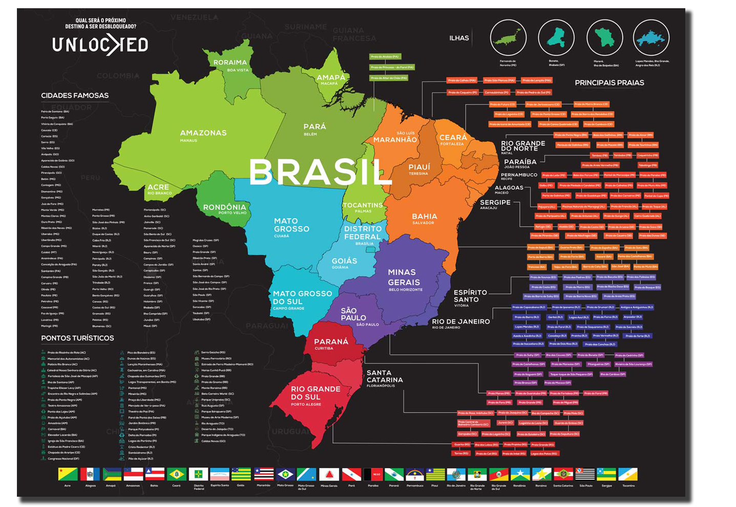 Mapa Do Brasil de Raspar | Unlocked | Sem moldura | 82x60 CM - 9