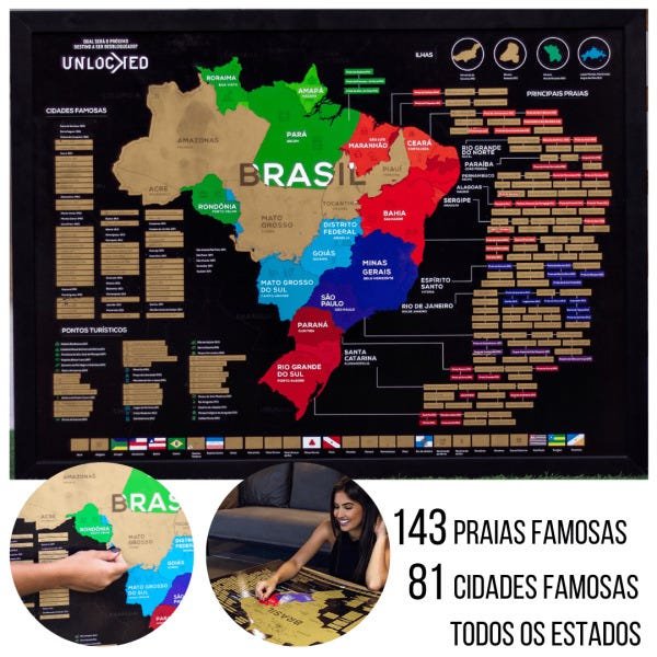 Mapa Do Brasil de Raspar | Unlocked | Sem moldura | 82x60 CM - 2