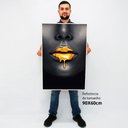 Ver imagem 2 de Quadro Decorativo Caixa Mulher Lábios Dourado Tacolado Moldura Caixa 3cm Madeira sem Vidro 60 X 90cm