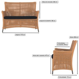 2 Sofás Área Externa Igapó Alumínio Pintura Marrom Corda Náutica Estofado Impermeável 12 - 2