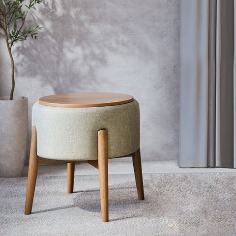 Puff Dual 2 em 1 Acabamento Moderno Vira Mesa de Apoio Linho Cinza