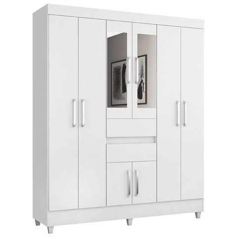 Guarda Roupa Casal 8 Portas com Espelho 82060el Branco Demobile