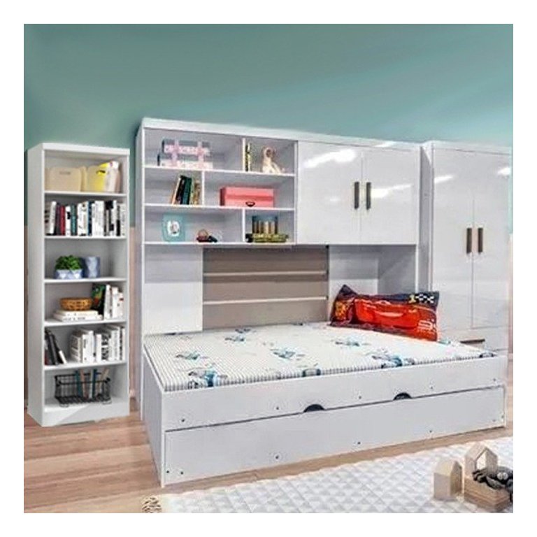 Quarto Modulado Completo Infantil Chiara Guarda-roupa e Aéreo 2 Portas com Cama e Auxiliar e Livreir