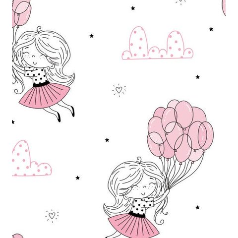 Papel De Parede Menininha Balões Infantil Para Sala Quarto