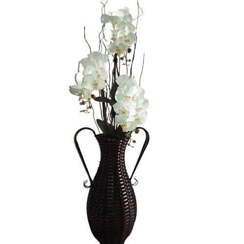 Arranjo Orquídea Cymbidium Branca Seda montado em Vaso de Junco sintético  Marrom de Chão 1,20 Cm | MadeiraMadeira